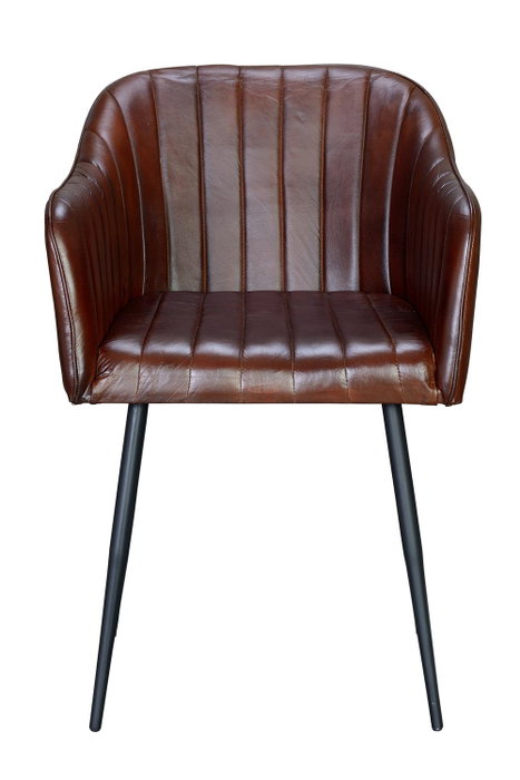 GINER Y COLOMER Chaise en cuir naturel avec pieds métalliques couleur marron - Dimensions siège: 42x42 cm, Hauteur: 51 cm